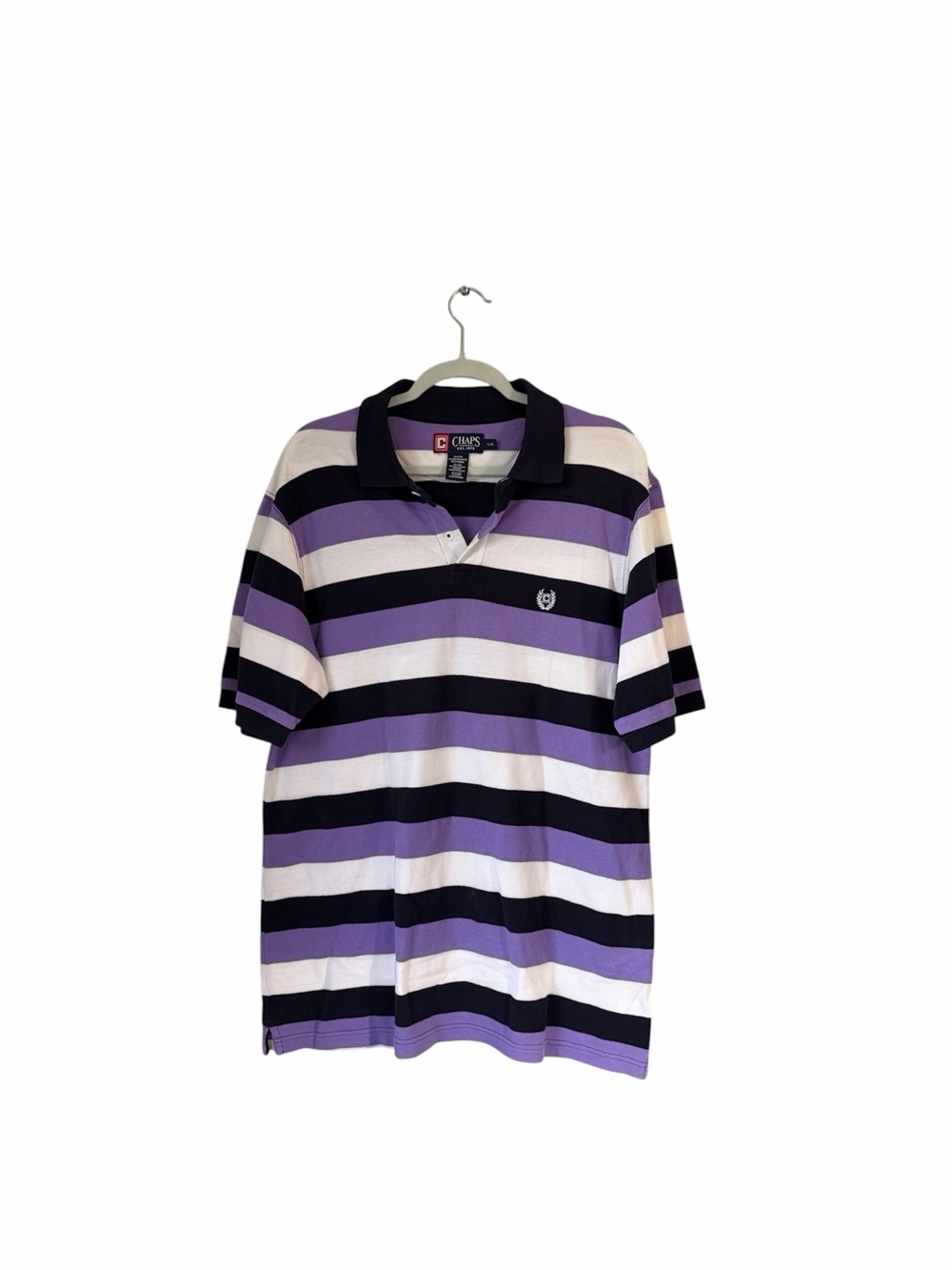 Chaps Men’s Purple, Black & White Striped Polo